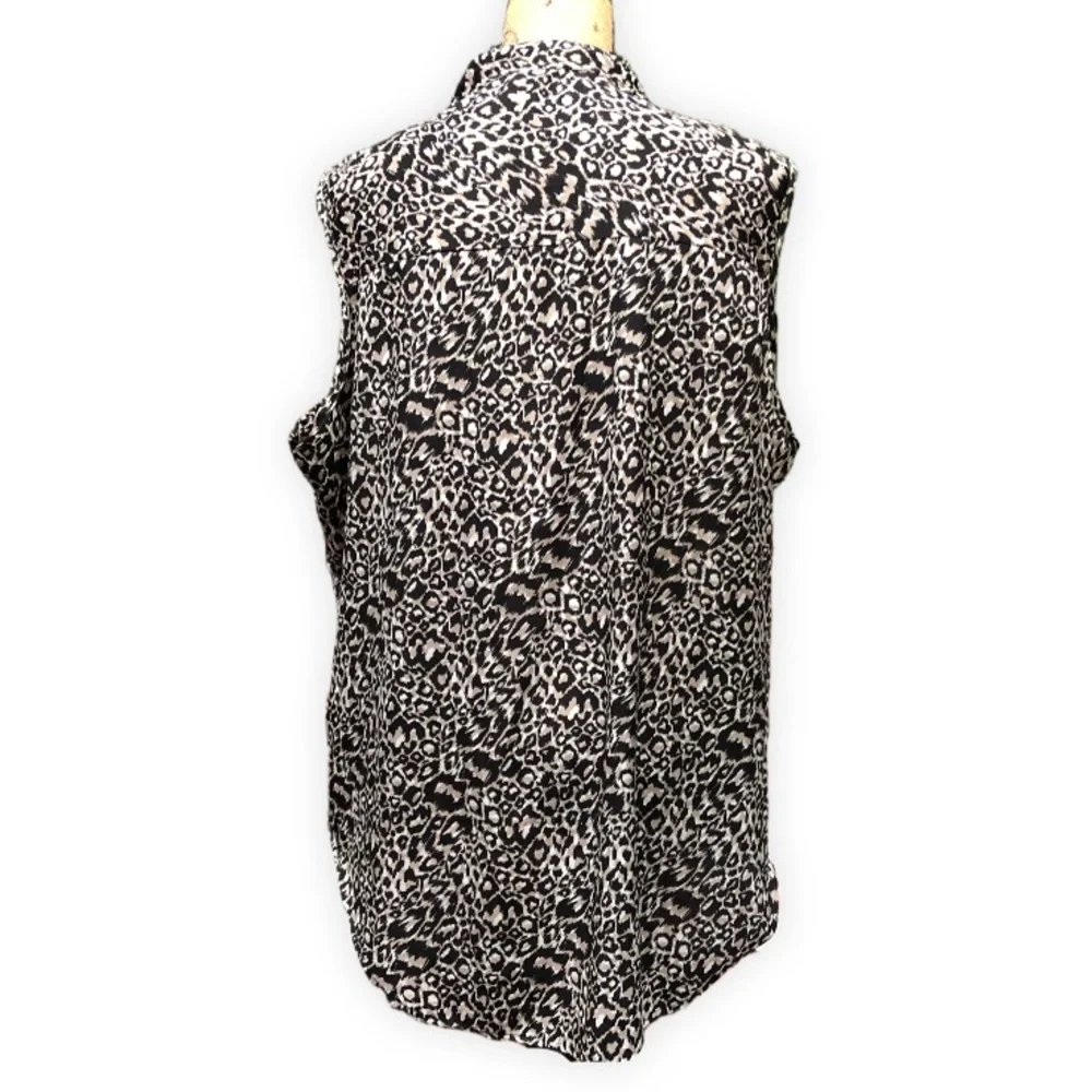 Loose Fit Leopard Print Sleeveless Front Tie Button Up Blouse from Indulge 2X - Picture 2 of 10